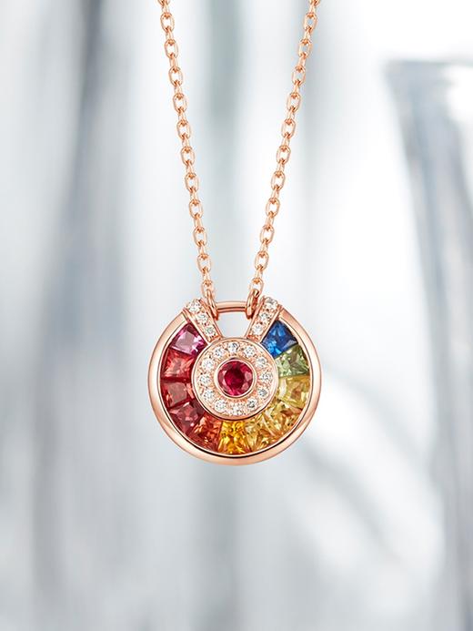Fanci范琦×IICC珠宝【彩虹系列】彩符项链幸运护身符吊坠女18K玫瑰金蓝宝石 下单即赠（IICC珠宝专属礼盒）+顺丰空运+运费险 商品图1