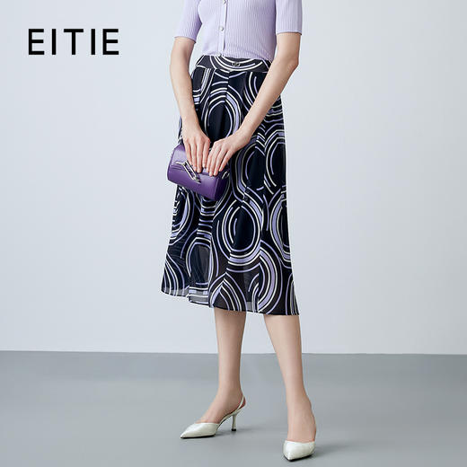 EITIE爱特爱夏季新款高腰a字飘逸印花通勤半身裙7806508 商品图0