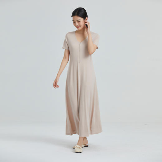 东黎 • 山羊绒女士春夏精纺V领拉链中长款连衣裙 4202 商品图2