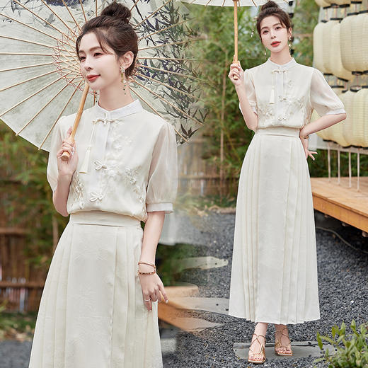 复古新中式，透气设计感流苏重工刺绣上衣裙子两件套HR-ZMFS24320 商品图4