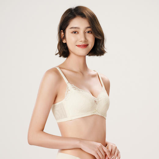 都市丽人自然舒适内衣女蕾丝文胸B杯适穿3/4杯薄款无钢圈三排扣LB42D2 商品图2