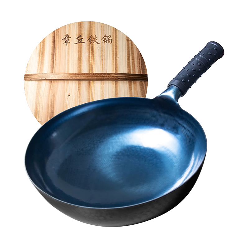 铁锤头 手工锻打章丘铁锅（含原木锅盖） 不糊底 不粘锅  零涂层