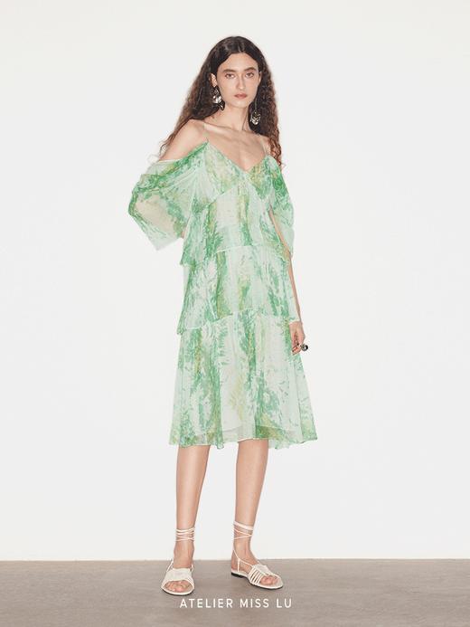 【西西里漫花】层次拼接露肩吊带连衣裙 商品图0