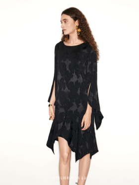 【港岛夜色】新中式不规则下摆拼接醋酸连衣裙