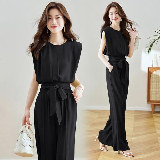 【预订·最迟6天发货】气质名媛套装裤女2024夏季新款系带上衣微胖两件套收腰显瘦减龄 商品图3