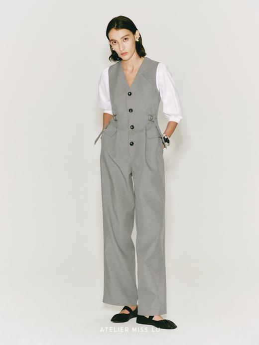 【月升之时】缝线设计可调节腰带中袖连体裤 商品图2