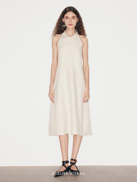 【罗马假日】挂脖马甲U形露背A字连衣裙