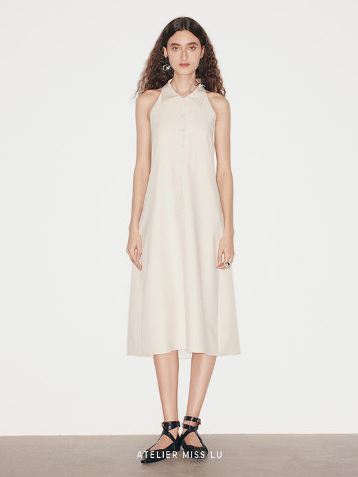 【罗马假日】挂脖马甲U形露背A字连衣裙 商品图0