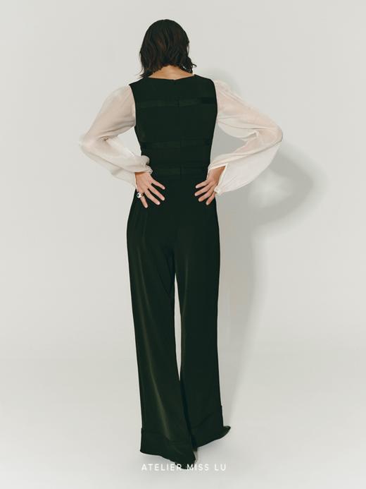 【夏夜晚风】缠绕线条纱袖收腰连体裤 商品图2