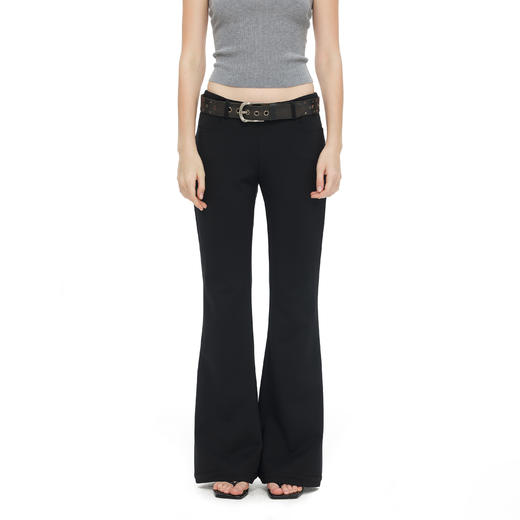 NUTH黑色微喇长裤修身显瘦脚口开叉设计感弹力喇叭裤 商品图5