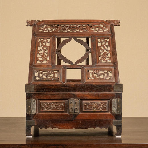 清 黄花梨透雕螭龙纹折叠式镜台 商品图0