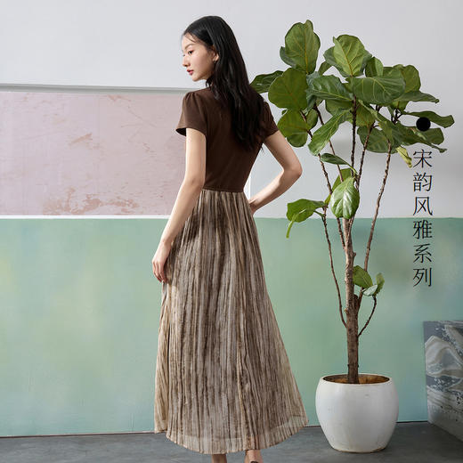 三彩【松萝共倚】2024夏季新款拼接连衣裙镂空新中式长裙泡泡袖女C 商品图1