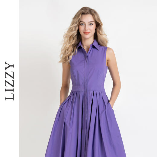 LIZZY 优雅赫本风衬衫领时尚洋气无袖大摆连衣裙7923 商品图1