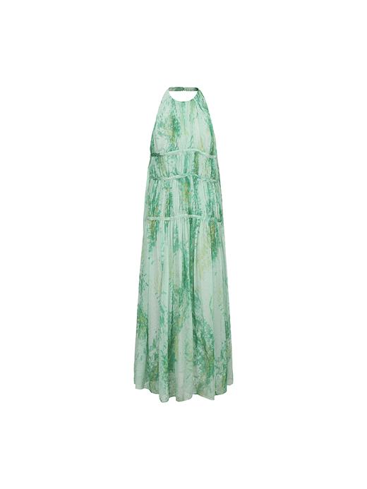 【远山淡影】品牌定染印花桑蚕丝露背挂脖连衣裙 商品图4