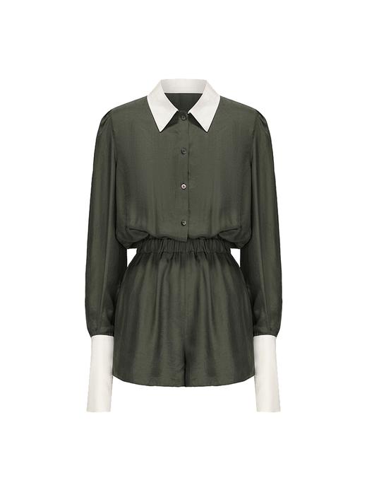 【青松假日】衬衫式设计松紧收腰醋酸连体裤 商品图4