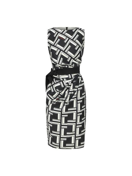 【波澜】品牌定制字母印花飘带褶皱修身连衣裙 商品图4