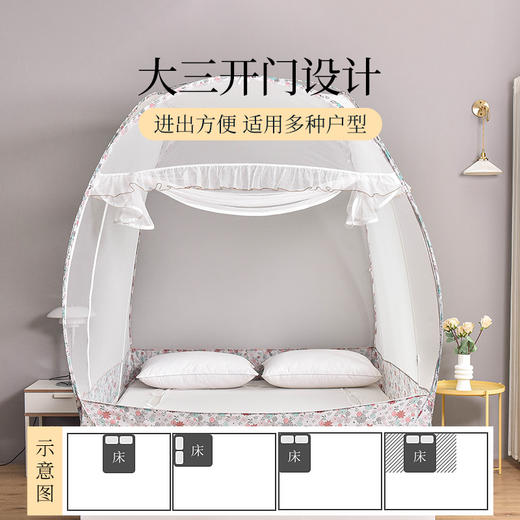 雅芳婷2024新款蒙古包蚊帐家用免安装卧室学生宿舍儿童防摔三开门 商品图4