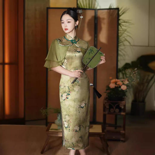 春夏新款改良旗袍修身日常新中式中国风两件套XL24002 商品图3