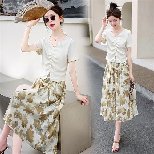 【预订·最迟6天发货】休闲时尚法式气质上衣配半身裙套装女2024夏季新款上下两件套裙子 商品图3