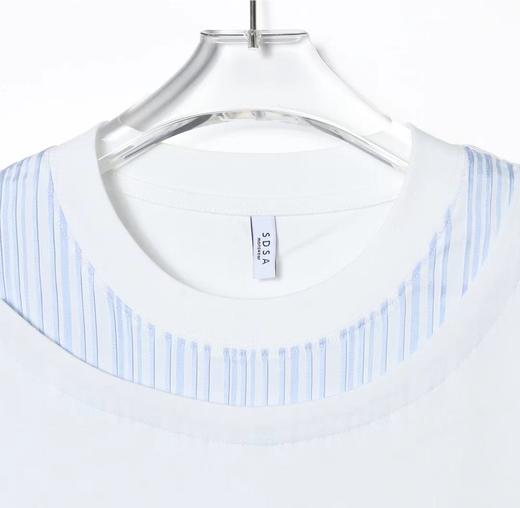 T630夏季新款国潮条纹拼接T恤设计感男女情侣短袖牌宽松圆领休闲上衣 商品图2