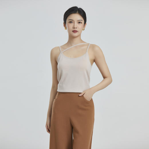 东黎 • 山羊绒女士春夏精纺斜肩带无袖休闲背心 4214 商品图0