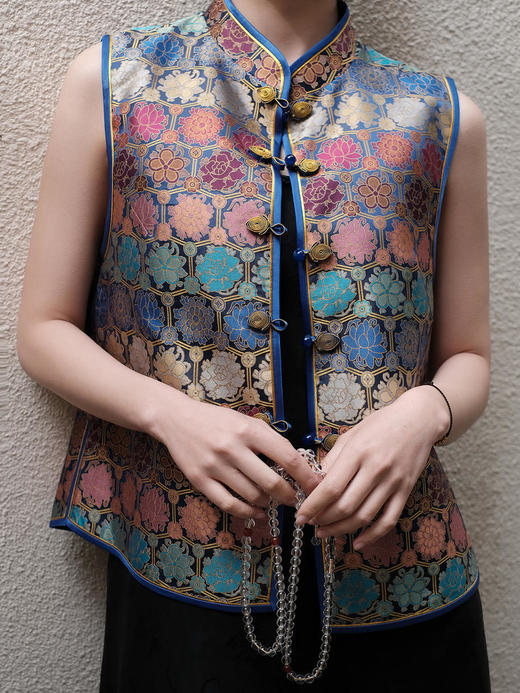 盛唐牡丹 |六合花开宋锦对襟马甲 商品图1