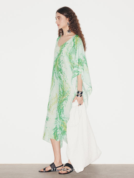 【森之谷】品牌定染印花立裁桑蚕丝连衣裙 商品图1