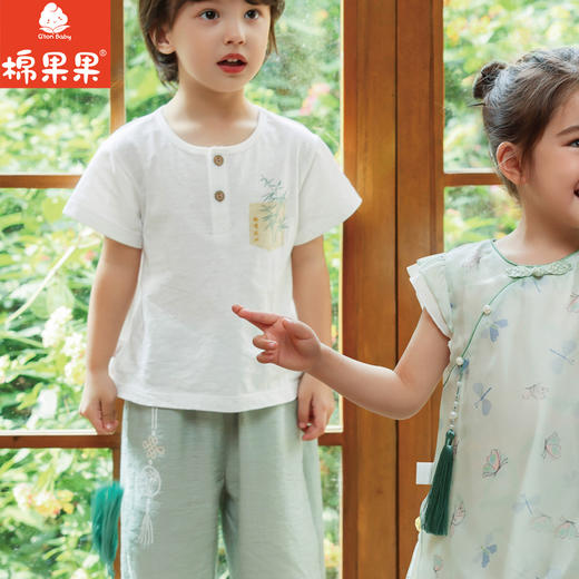 棉果果夏季新品纯棉竹节棉男童国风T恤M212140224256 商品图1