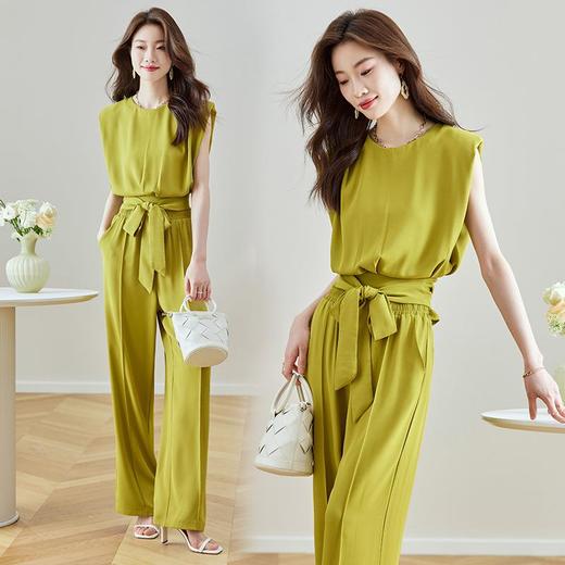 【预订·最迟6天发货】气质名媛套装裤女2024夏季新款系带上衣微胖两件套收腰显瘦减龄 商品图2