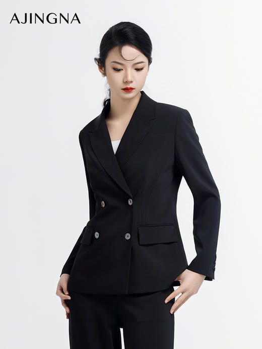 【商场同款】阿菁娜2024春季新款简约经典双排扣西服A29C108007 商品图3
