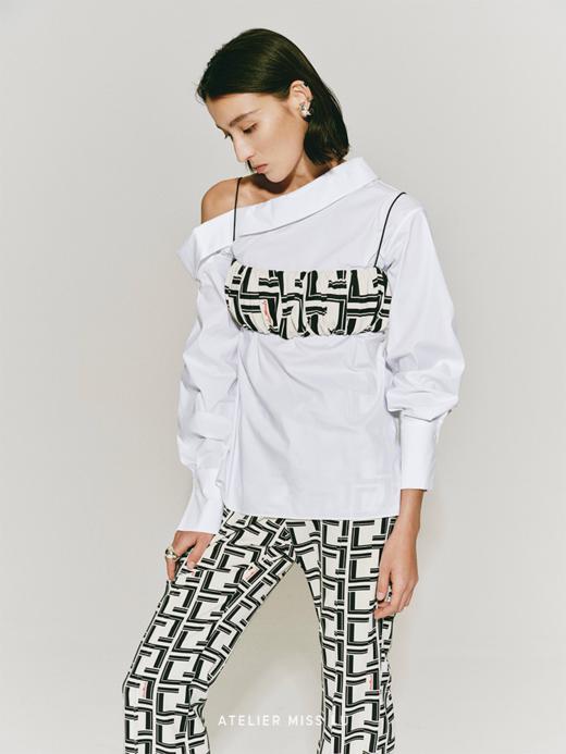 【白巧泡芙】品牌定制字母印花抽褶吊带 商品图3