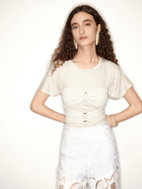 【卡布奇诺】泡泡纱金属圆环镂空系带抹胸