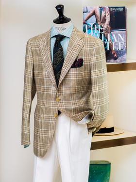 Cesare Attolini 米色格纹亚麻单西