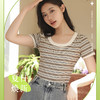 撞色条纹短款圆领正肩t恤女夏季设计感小众薄款SZ2755 商品缩略图1
