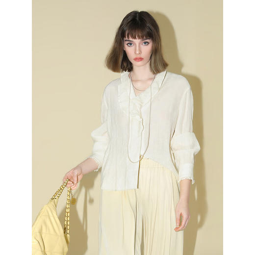 COCOBELLA温柔风肌理感荷叶领优雅衬衫荷叶边遮阳衬衣SR3002 商品图3