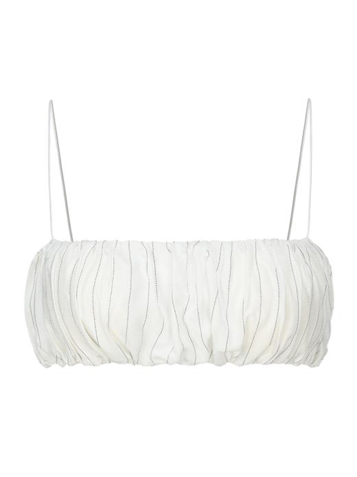 【奶油泡芙】细条纹醋酸抽褶吊带 商品图4