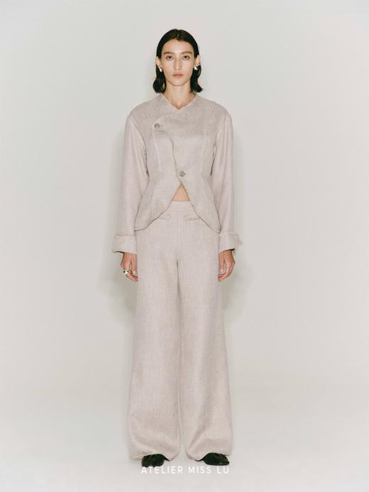 【落日浪沙】毛边设计交叠领收腰廓形外套 商品图0