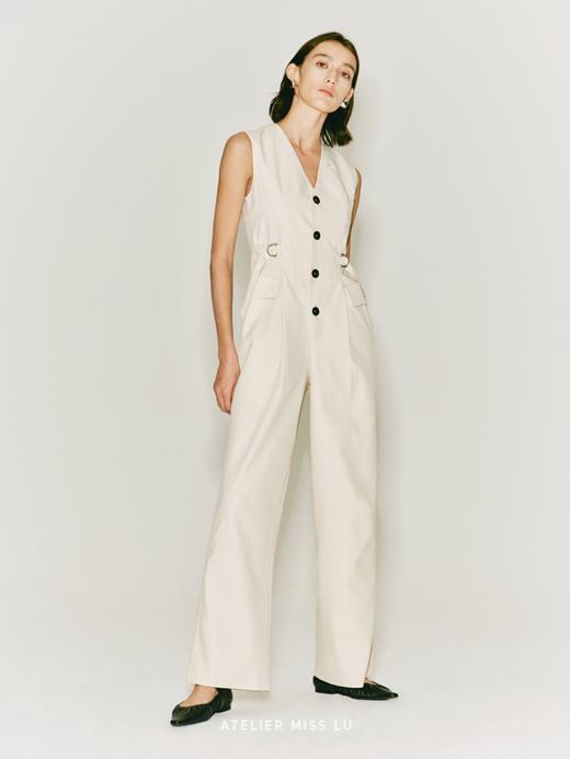 【落日余温】缝线设计可调节腰带无袖连体裤 商品图2