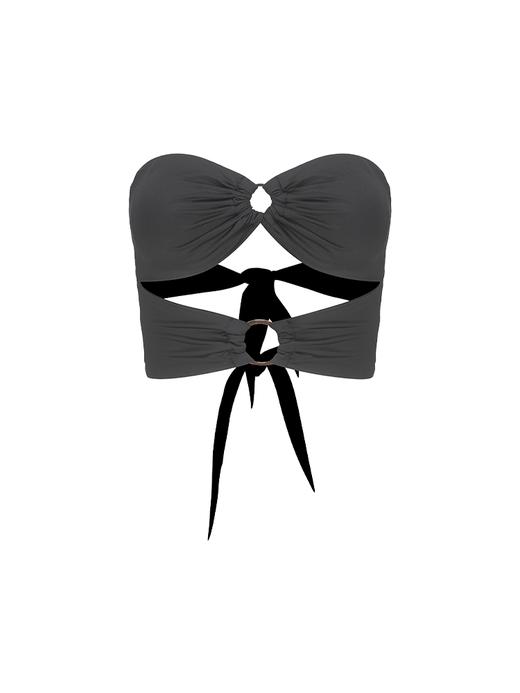 【黑咖】金属圆环镂空设计弹力系带抹胸 商品图4