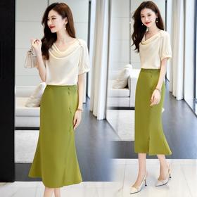 【预订·最迟6天发货】职业套装裙高级感夏2024新款时尚气质女神范御姐洋气雪纺两件套裙