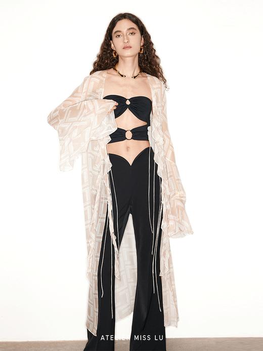 【粉雾迷宫】品牌定染字母印花桑蚕丝荷叶边飘逸长衫 商品图3