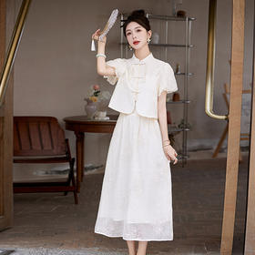 HRFS-66109新中式风刺绣纯色套装夏季上新气质时尚洋气减龄两件套裙