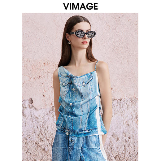 VIMAGE纬漫纪夏季新款设计感显瘦无袖背心上衣V2113717 商品图3