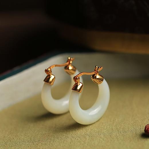 TZW-小银匠S925纯银耳环女中国风宫廷碧玉耳圈耳扣高级感故宫耳饰耳坠 商品图4