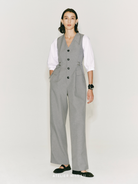 【月升之时】缝线设计可调节腰带中袖连体裤