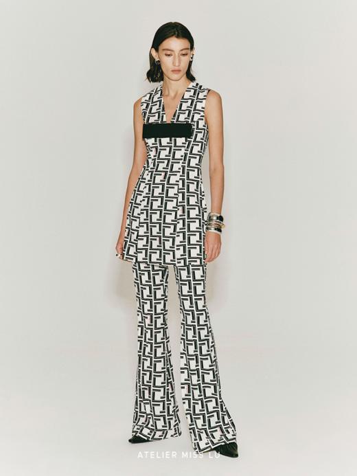 【日网】品牌定制印花蝴蝶结撞色收腰A字连衣裙 商品图1