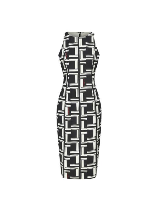 【罗塞尔】品牌定制字母印花削肩修身连衣裙 商品图4