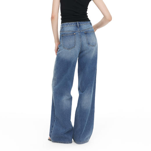 NUTH“多元“俏皮刺绣复古百搭中高腰宽松直筒显瘦蓝色牛仔裤女 商品图5