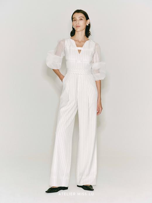 【琴键】细条纹缠绕线条收腰纱袖醋酸连体裤 商品图3