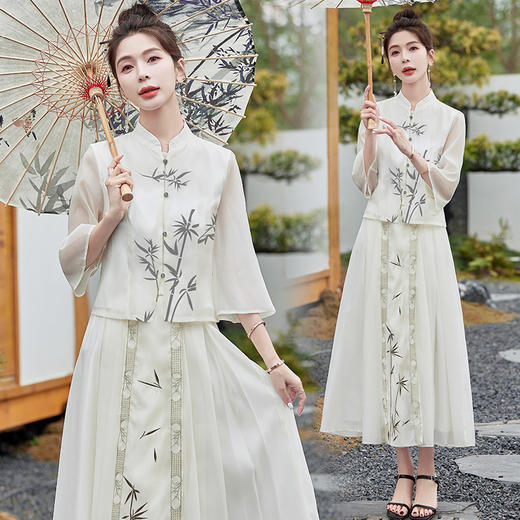 复古新中式，设计感重工上衣半身裙两件套HR-ZMFS24318 商品图2